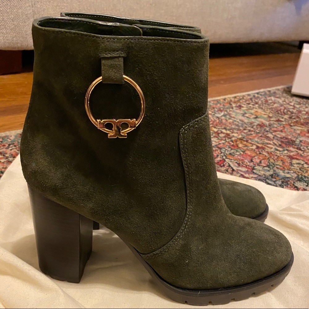 Tory Burch olive green suede ankle boots